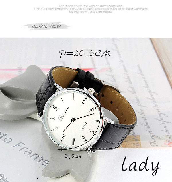 Couple Models Brown & Silver Color Leather Thin Strap Simple Design,Ladies Watches