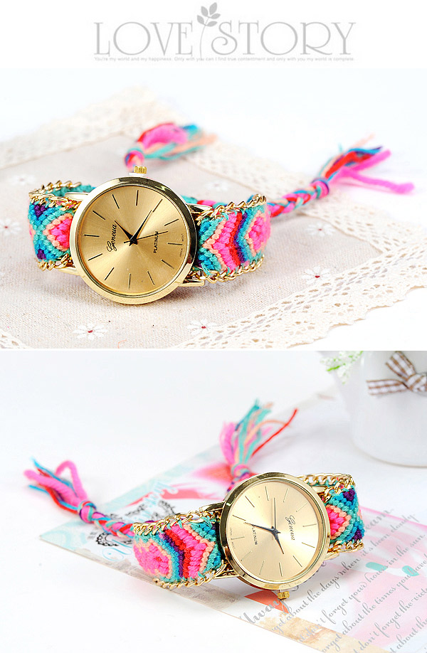 Ethnic Pink & Green Tassel Weave Simple Design,Ladies Watches