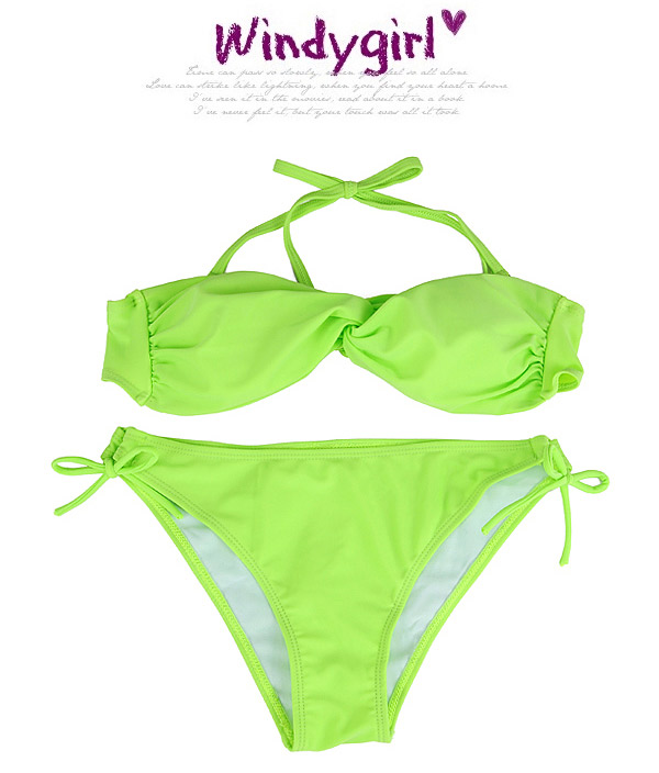 sexy fluorescent green Bowknot Shape Simple Design,Bikini Sets