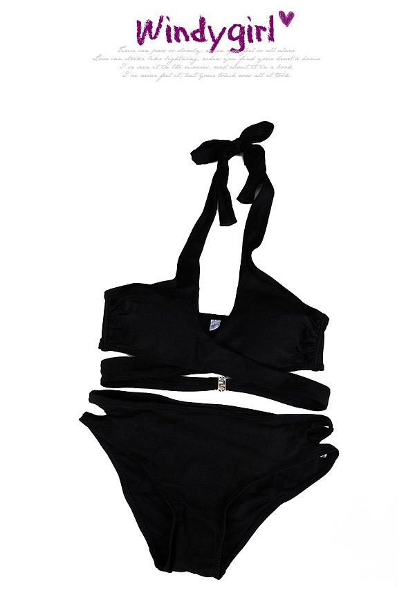 popular black Pure Color Crossover Design,Bikini Sets