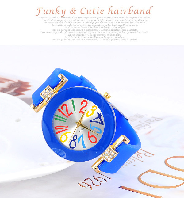 Sweet Sapphire Blue Diamond Decorated Simple Design,Ladies Watches