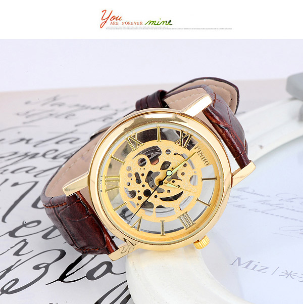 Bardian Coffee&gold Color Roman Numerals Decorated Hollow Out Design,Men