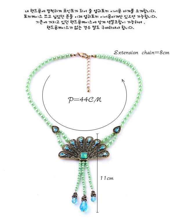 Personality Green Fan Shape Decorated Tassel Design,Beaded Necklaces