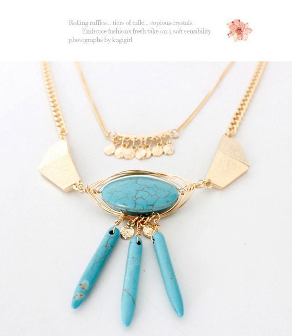 Personality Gold Color Gemstone Decorated Double Layer Design,Multi Strand Necklaces