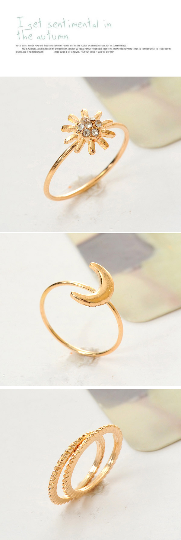 Fashion Gold Color Moon Shape Decorated Simple Design (7pcs),Fashion Rings