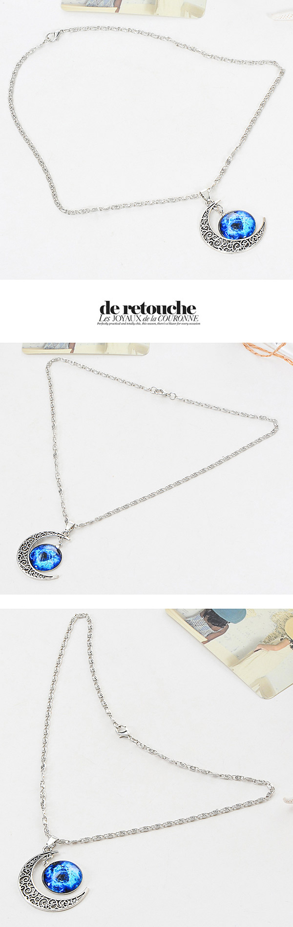 Charming Antique Silver Moon Pendant Decorated Simple Design,Chains