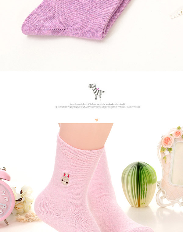 Classic Pink Thick Rabbit Pattern Decorated Pure Color Design,Fashion Socks
