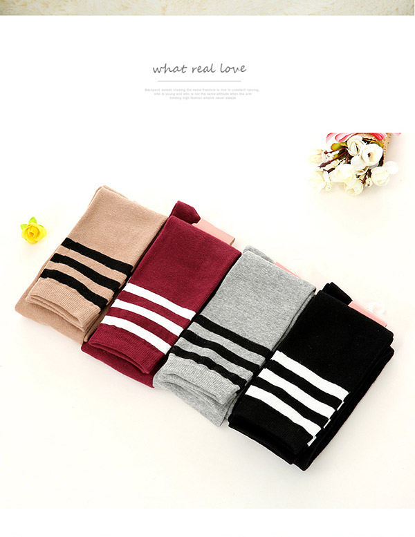 Classic Khaki+black Stripe Pattern Decorated Knee-high Design,Fashion Socks