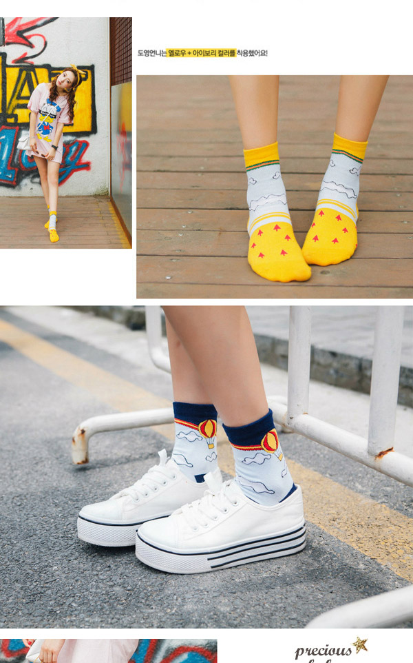 Lovely Yellow Thick Fire Balloon Pattern Decorated Simple Design,Fashion Socks