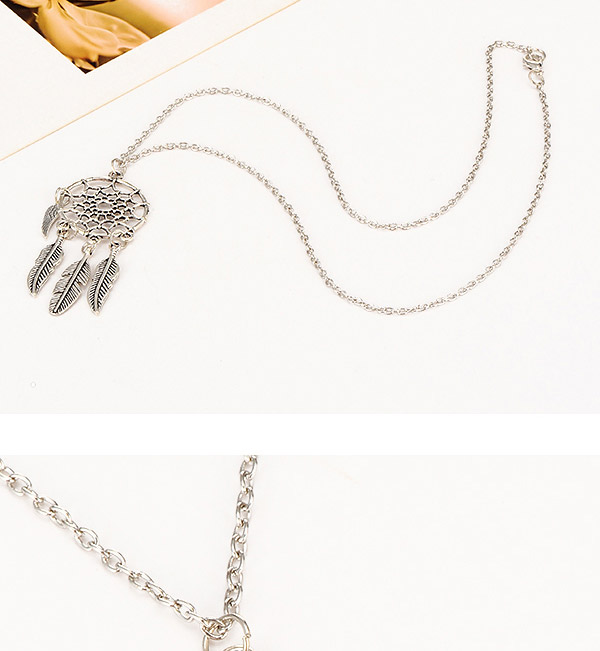 Fashion Silver Color Leaf Decorated Round Shape Pendant Design,Chains