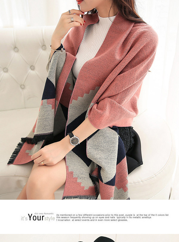 Fashion Apricot Pink Square Pattern Simple Design,knitting Wool Scaves