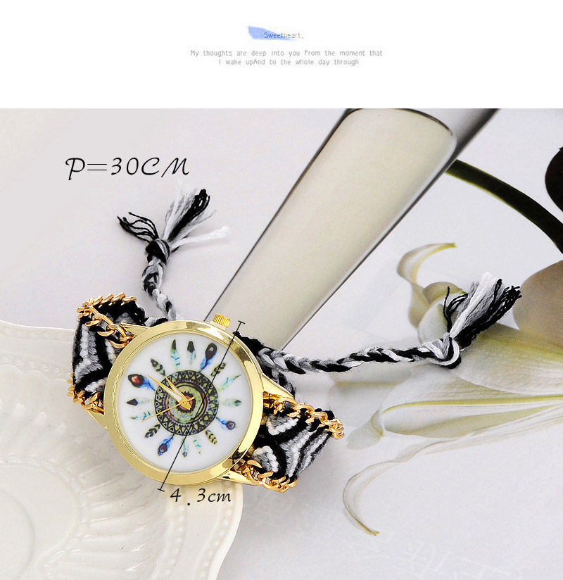 Retro Gray +black Feather Pattern Decorated Weave Tassel Design  Alloy Ladies Watches,Ladies Watches