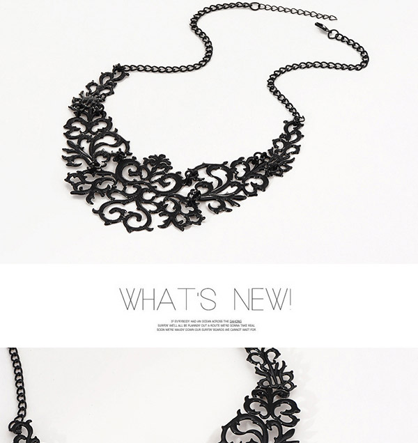 Elegant Black Hollow Out Flower Shape Decorated Simple Design,Bib Necklaces