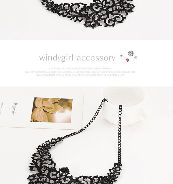 Elegant Black Hollow Out Flower Shape Decorated Simple Design,Bib Necklaces