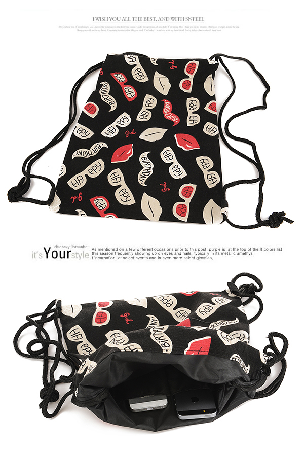 Personality Black Lip&sunglass Patter Decorated Simple Design,Backpack