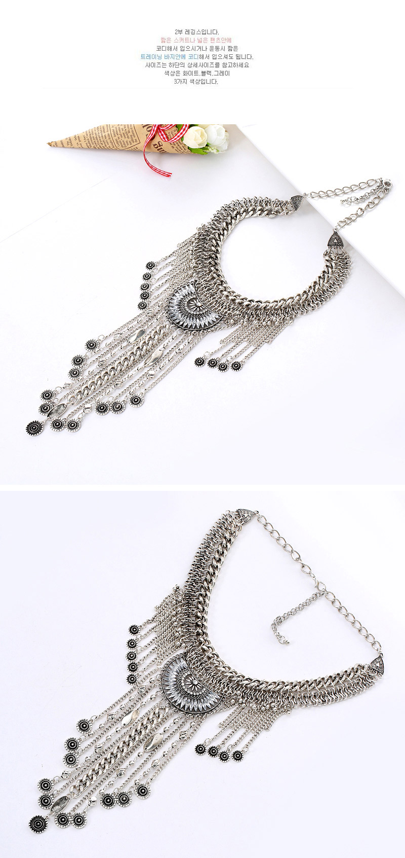 Fashion Silver Color Tassel Decorated Multilayer Design,Bib Necklaces