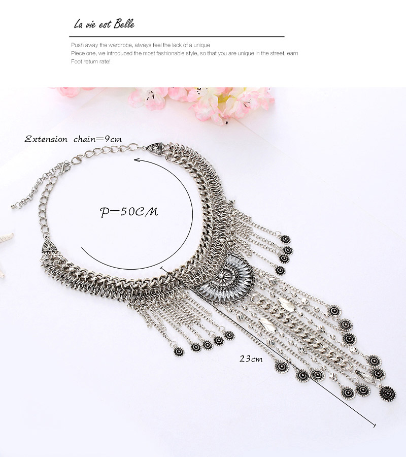 Fashion Silver Color Tassel Decorated Multilayer Design,Bib Necklaces