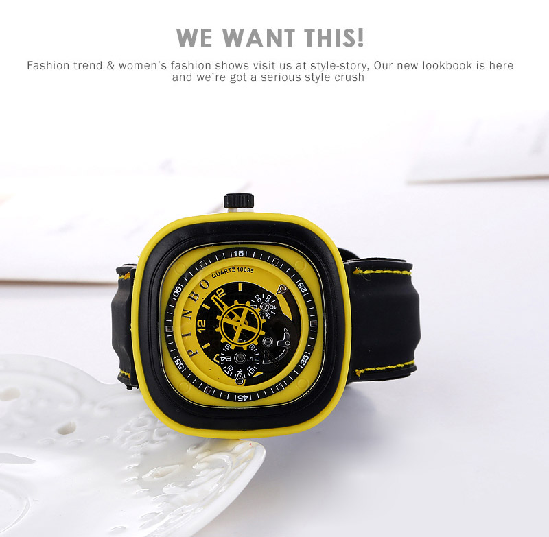 Casual Yellow Second Disc Decorated Square Shape Design  Platic Men