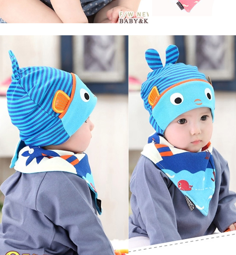 Lovely Khaki+yellow Stripe Pattern Decorated Catoon Fish Design With Scarf,Children