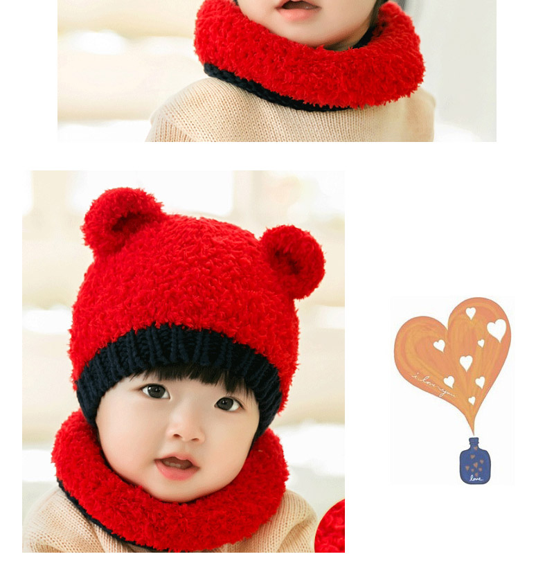 Lovely Red Ears Decorated Color Matching Design With Scarf,Children