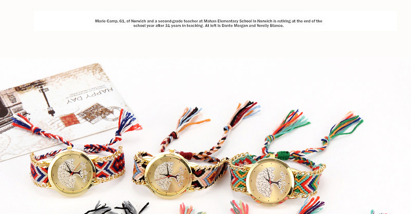 Simplicity Navy Blue+red Tree Pattern Decorated Rope Weave Chain Design  Alloy Ladies Watches,Ladies Watches