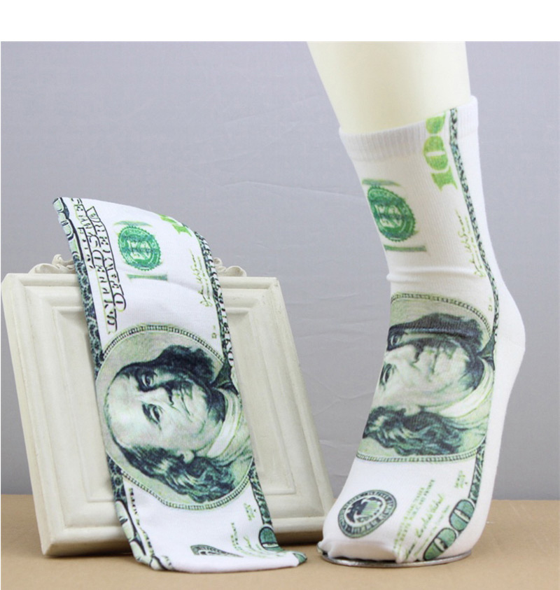 Retro White+green Dollars Pattern Decorated 3d Effect Design,Fashion Socks