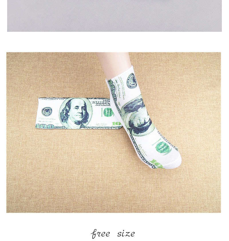Retro White+green Dollars Pattern Decorated 3d Effect Design,Fashion Socks