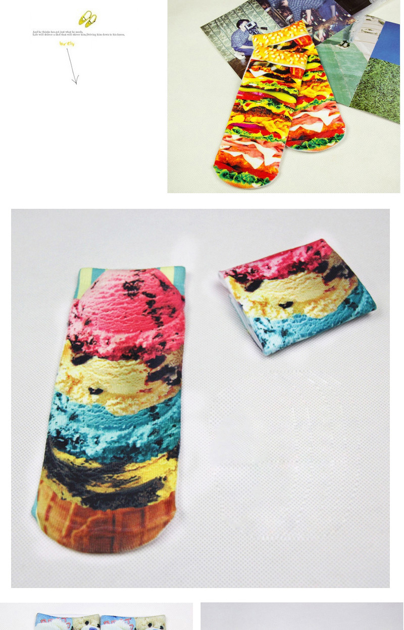 Retro Multicolor Ice-cream Pattern Decorated 3d Effect Design,Fashion Socks