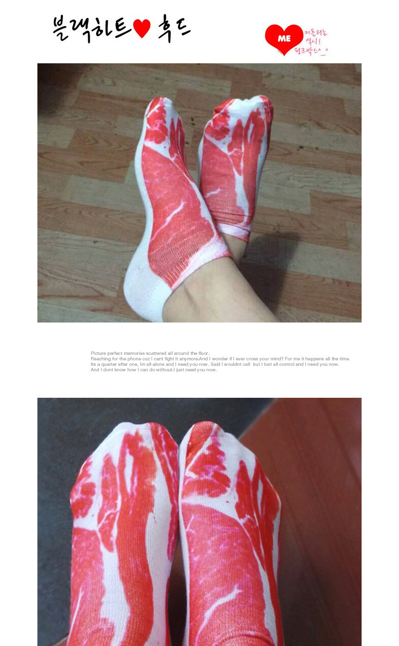 Retro Red+white Meat Pattern Decorated 3d Effect Design,Fashion Socks
