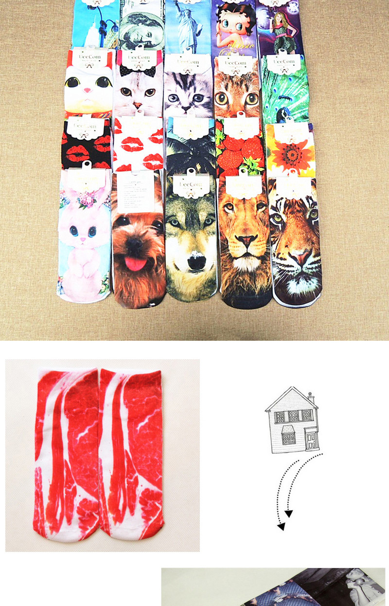 Retro Red+white Meat Pattern Decorated 3d Effect Design,Fashion Socks