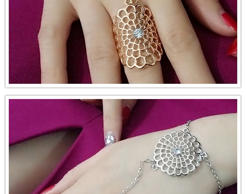 Retro Gold Color Hollow Out Flower Shape Decorated Connection Design,Fashion Rings