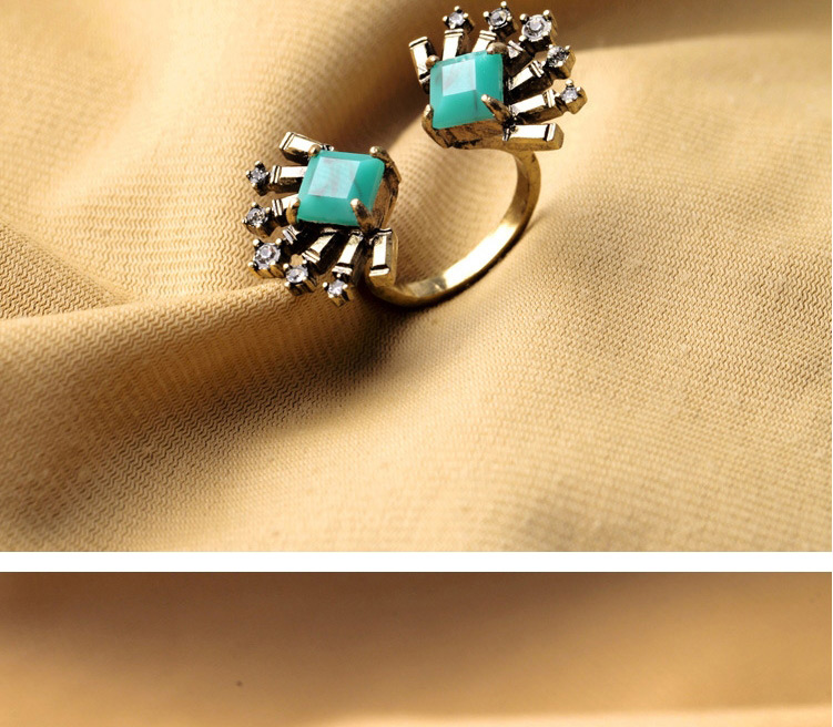 Retro Blue Geometrical Shape Diamond Decorated Open Design,Fashion Rings