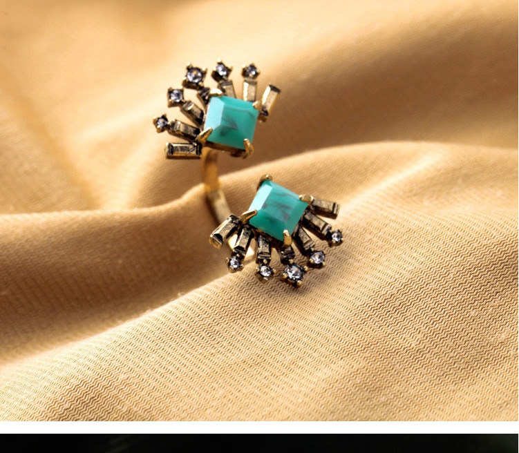 Retro Blue Geometrical Shape Diamond Decorated Open Design,Fashion Rings