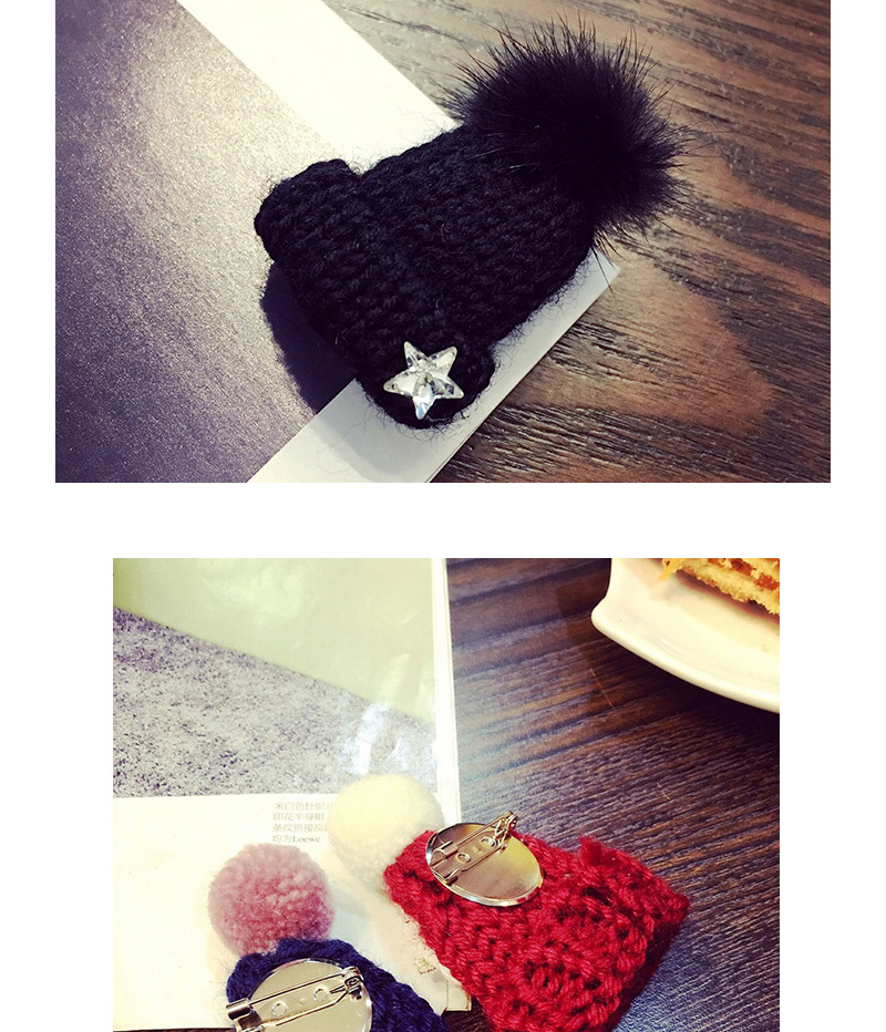 Cute Gray Star&fuzzy Ball Decorated Hat Shape Design,Korean Brooches