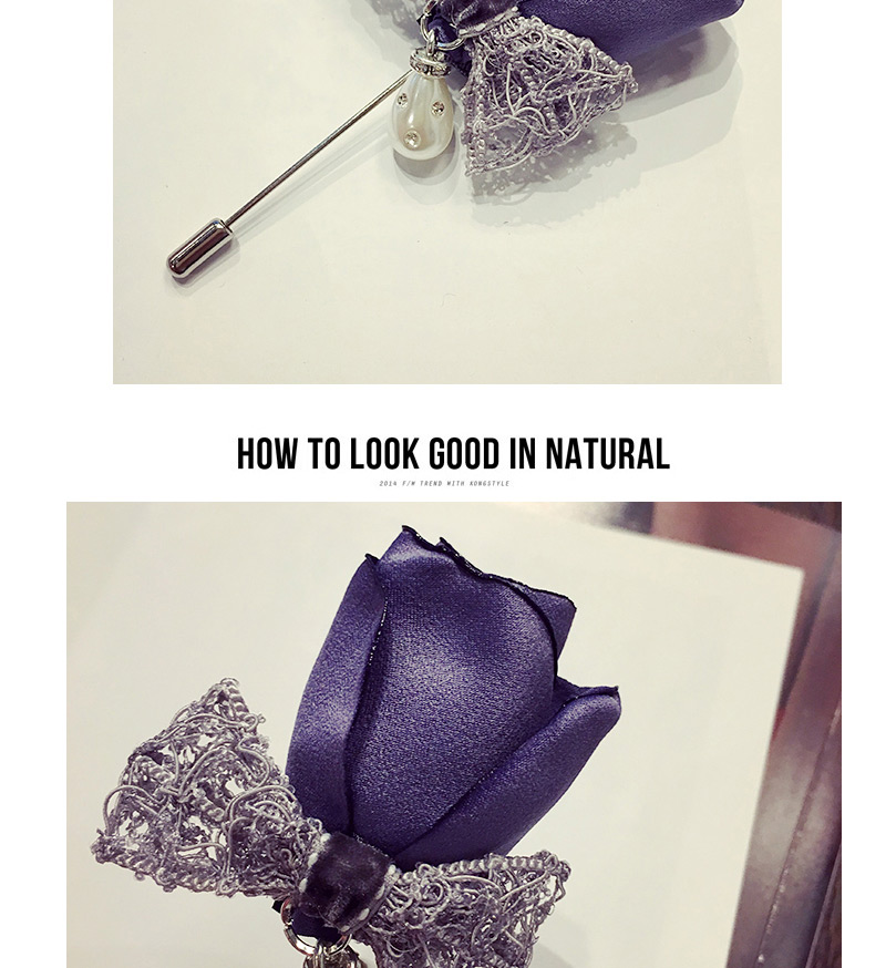 Cute Sapphire Blue Bowknot Decorated Rose Flower Shape Design,Korean Brooches