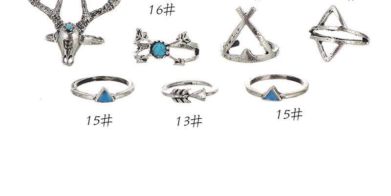 Personality Silver Color Deer Horn Shape Decorated Simple Design(7pcs),Fashion Rings