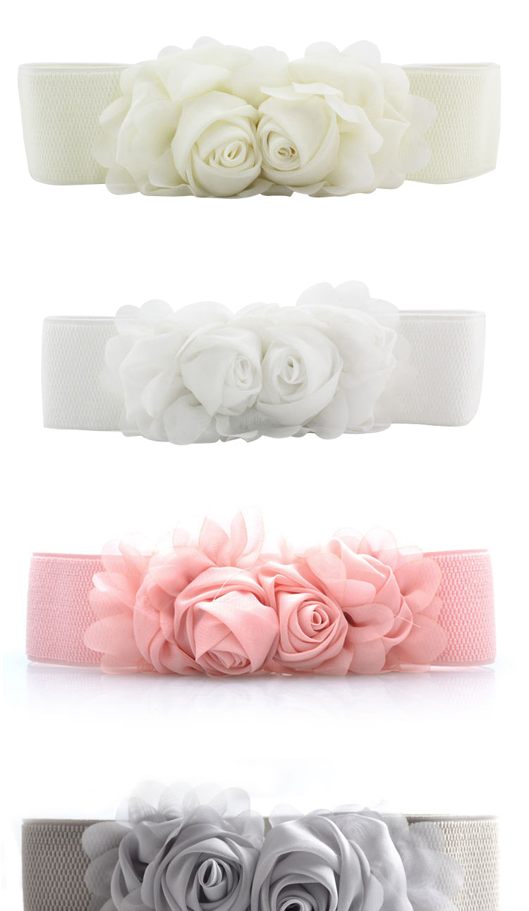 Elegant Beige Double Flower Decorated Pure Color Design,Wide belts