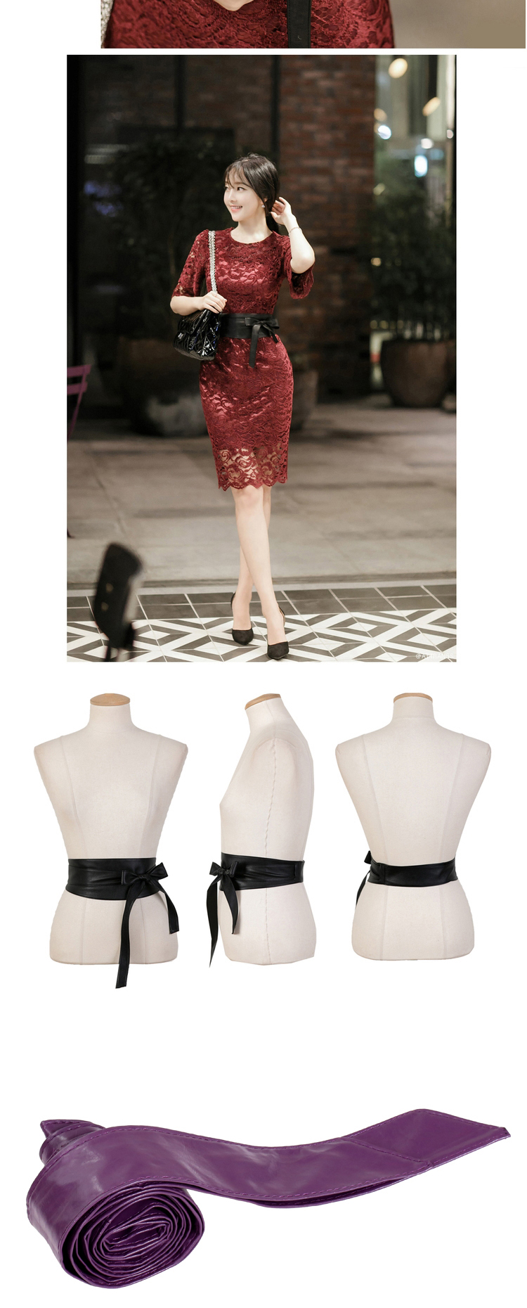 Fashion Plum Red Pure Color Swallow Tail Shape Design,Wide belts
