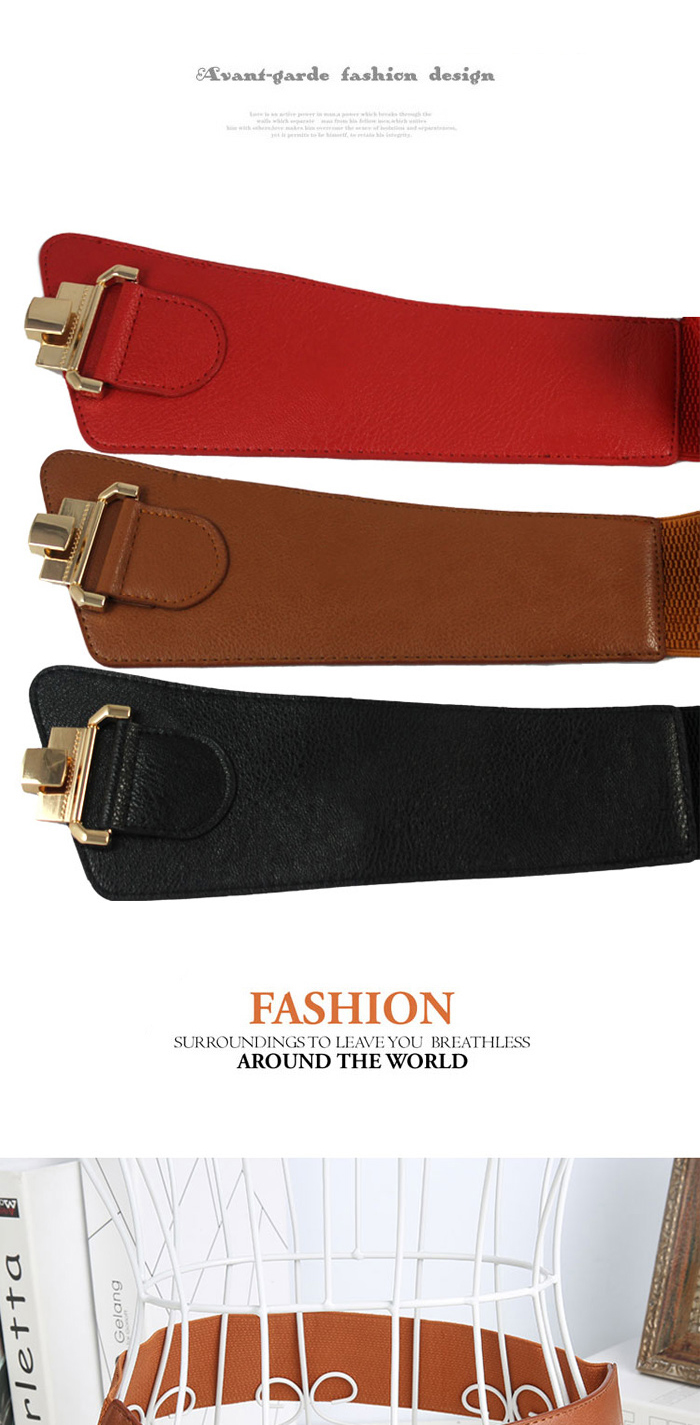 Fashion Brown Buckle Decorated Pure Color Design,Wide belts