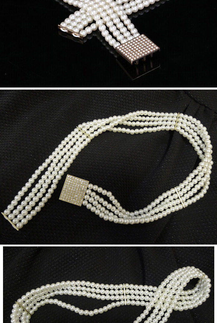 Retro White Pearl Weave Decorated Three Layer Design,Wide belts