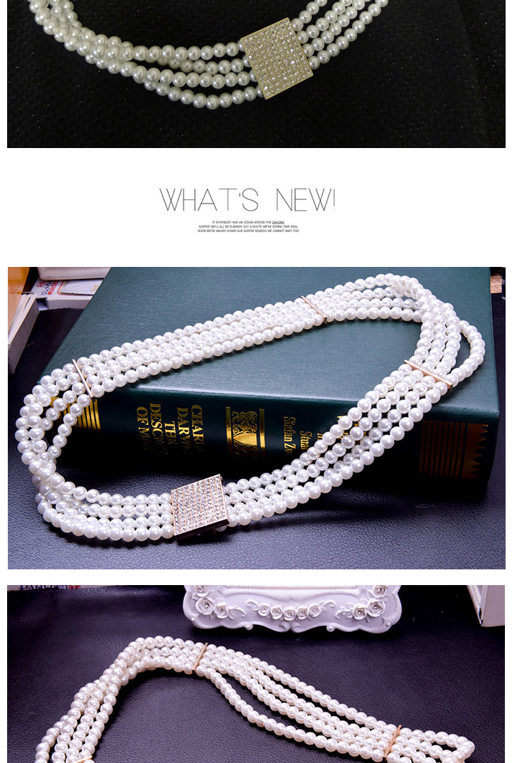 Retro White Pearl Weave Decorated Three Layer Design,Wide belts