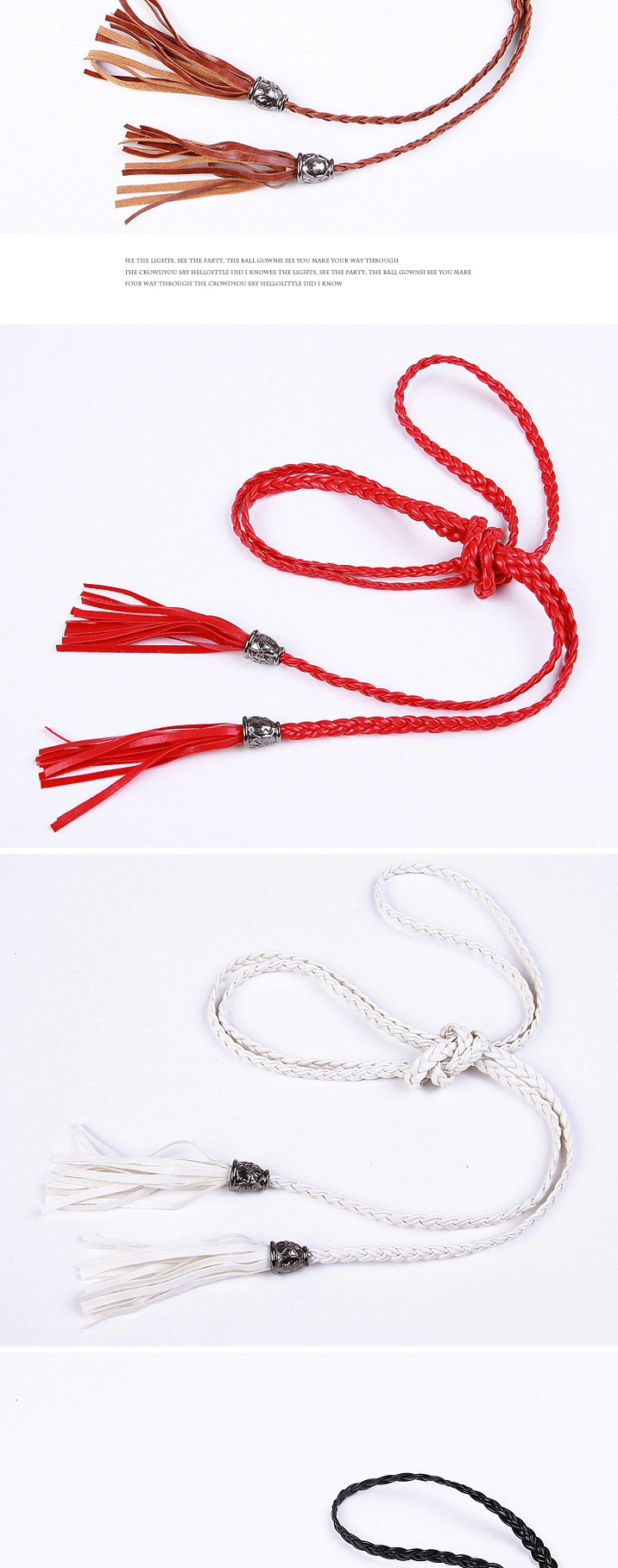 Retro Yellow Rope Weave Pure Color Taseel Pendant Design,Thin belts
