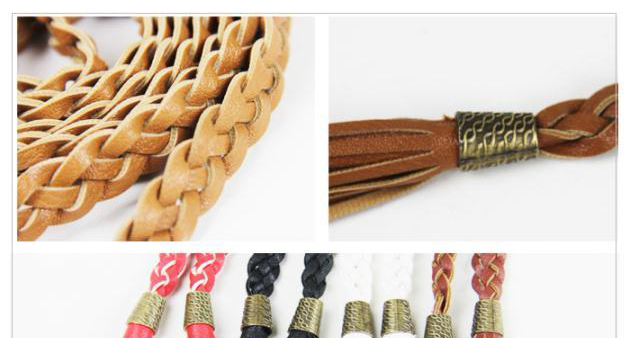 Retro Brwon Rope Weave Pure Color Taseel Design,Thin belts