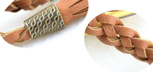 Retro Brwon Rope Weave Pure Color Taseel Design,Thin belts