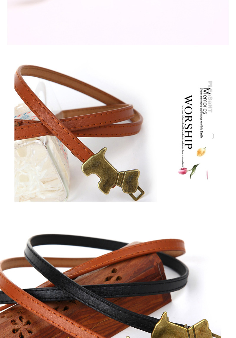 Exquisite Brown Double Dog Decorated Pure Color Design,Thin belts