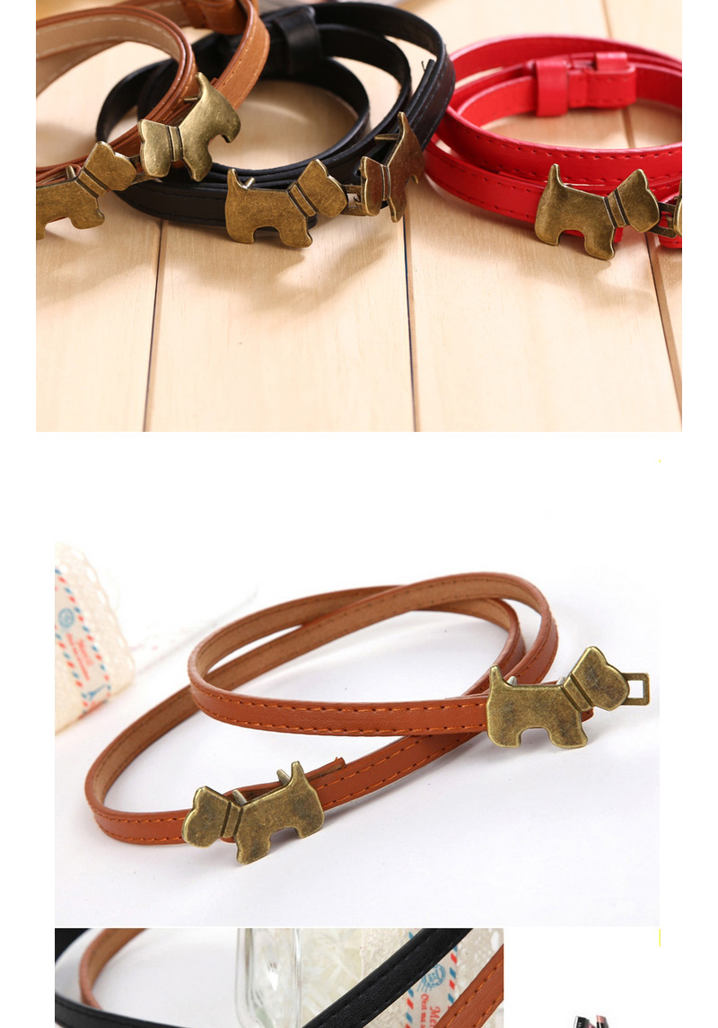 Exquisite Brown Double Dog Decorated Pure Color Design,Thin belts