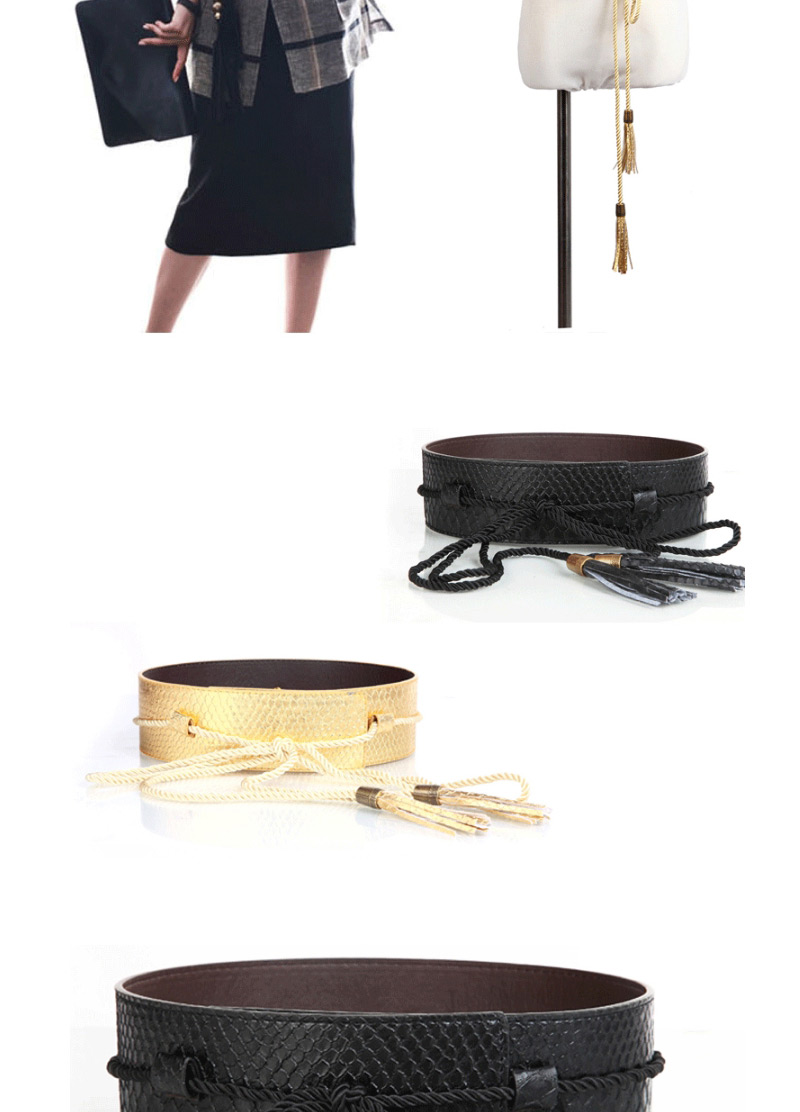 Fashion Black Tassel Pendant Decorated Snakeskin Design,Wide belts