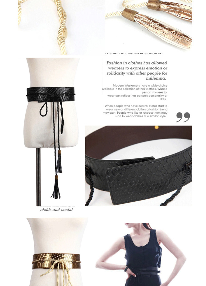 Fashion Black Tassel Pendant Decorated Snakeskin Design,Wide belts