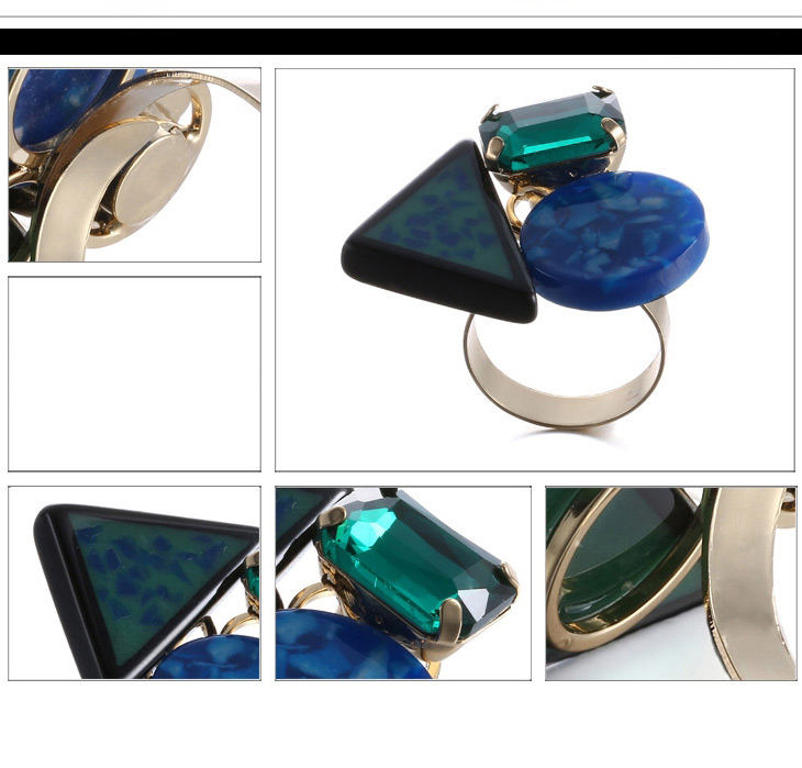 Personality Green Geometry Gemstone Decorated Simple Design Alloy Fashion Rings,Fashion Rings
