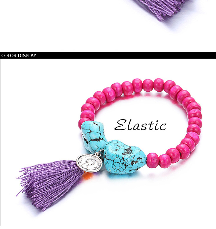 Personality Plum Red Tassel&beads Decorated Simple Design Acrylic Korean Fashion Bracelet,Beaded Bracelet